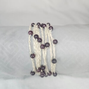 Vintage Beige and Glass Burgundy Beaded Crochet Bracelet EUC 7" 80s-90s